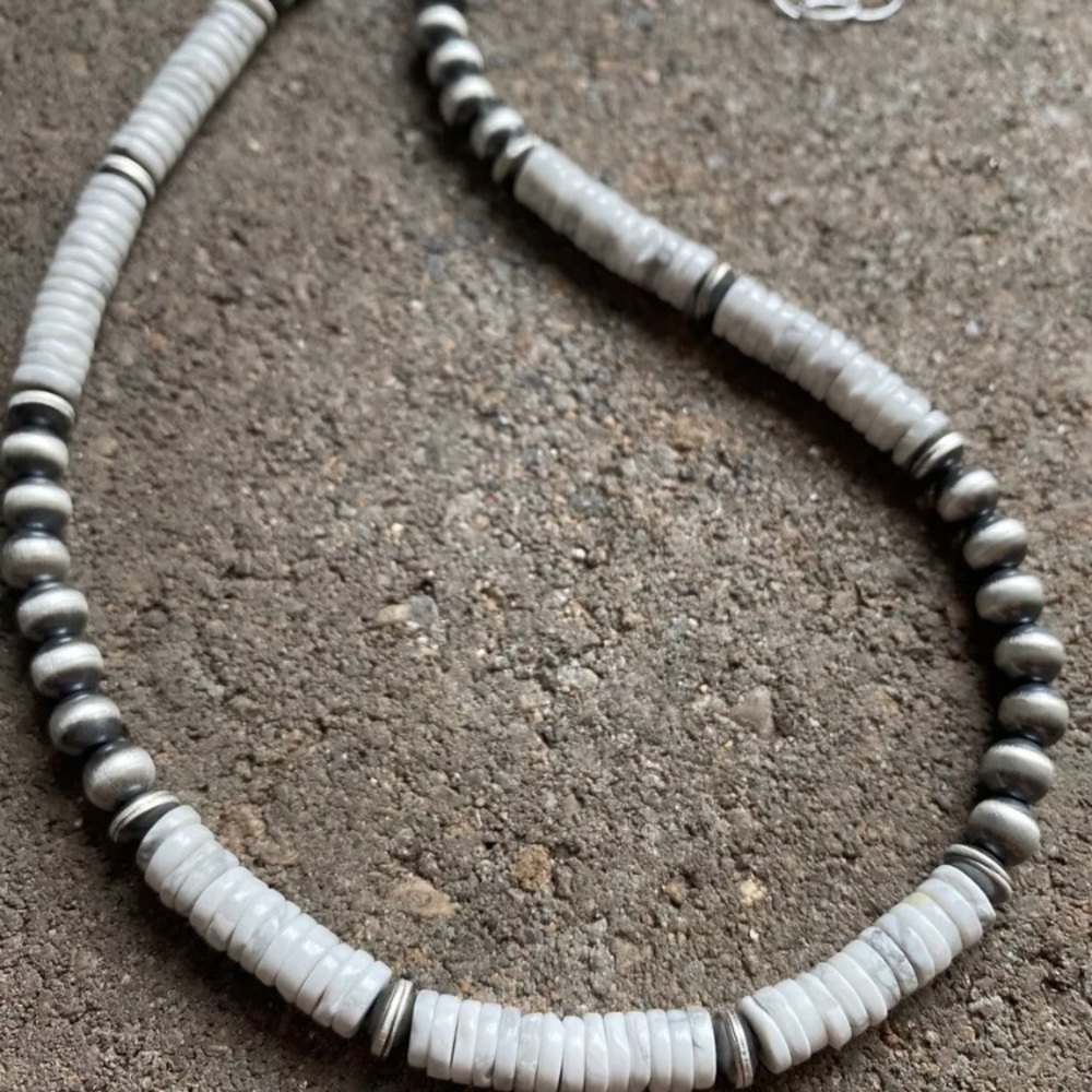 Sterling Silver White Buffalo Turquoise Bead Neck… - image 7